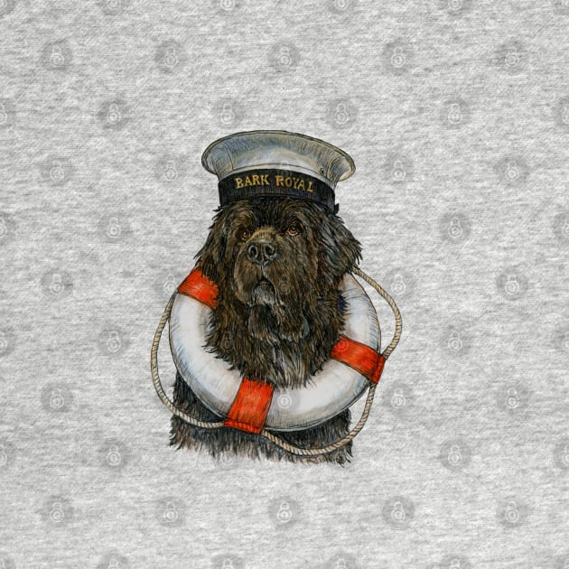 Newfoundland Dog with Life Ring and Sailor Cap by Prairie Dog Print